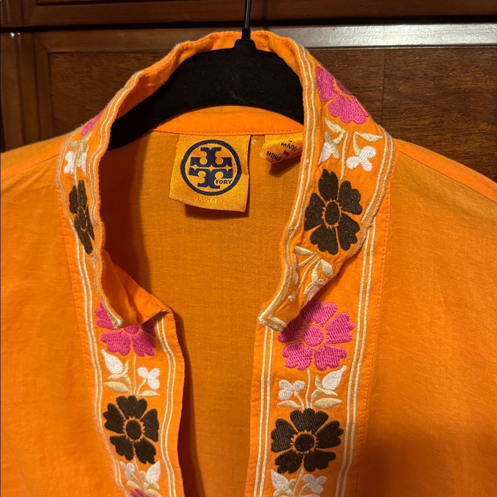 Tory Burch Orange Floral Embroidered Top